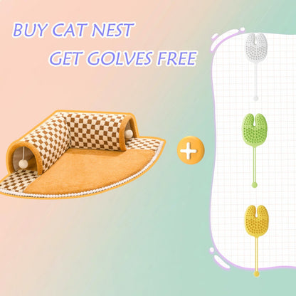 2-in-1 Funny Plush Plaid Pet Tunnel Bed Cat Dog Bed