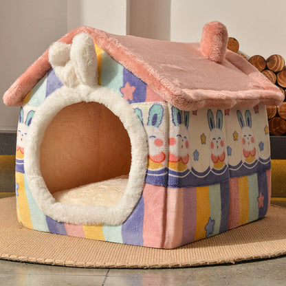 Cartoon Rabbit Ears Warm Enclosed Cat Nest Cat House