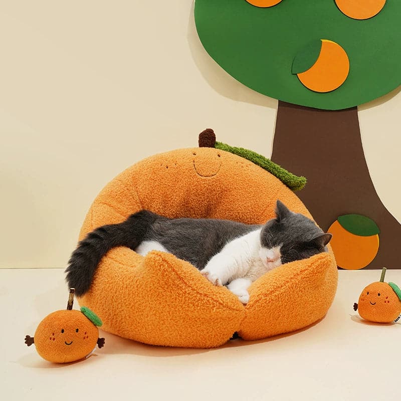 Orange / Frog Cuddler Cat Beds Orange / Green