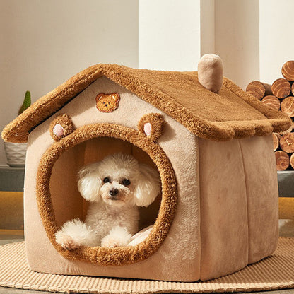 Pet Cat Dog House Removable Winter Warm Foldable Enclosed Nest