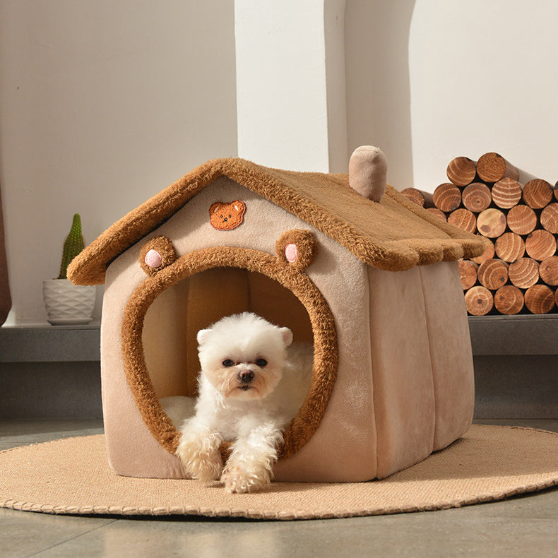 Pet Cat Dog House Removable Winter Warm Foldable Enclosed Nest