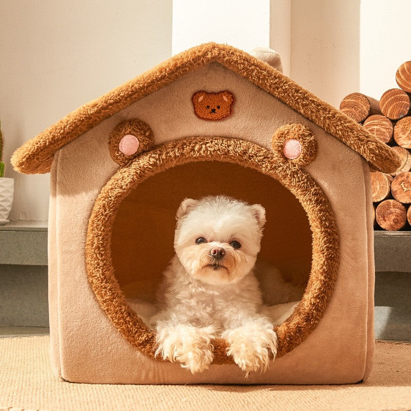 Pet Cat Dog House Removable Winter Warm Foldable Enclosed Nest