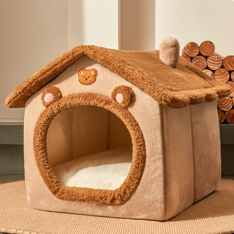 Pet Cat Dog House Removable Winter Warm Foldable Enclosed Nest