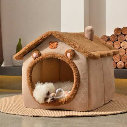 Pet Cat Dog House Removable Winter Warm Foldable Enclosed Nest