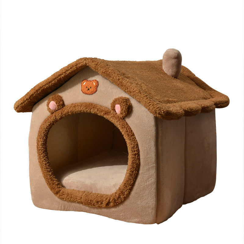 Pet Cat Dog House Removable Winter Warm Foldable Enclosed Nest