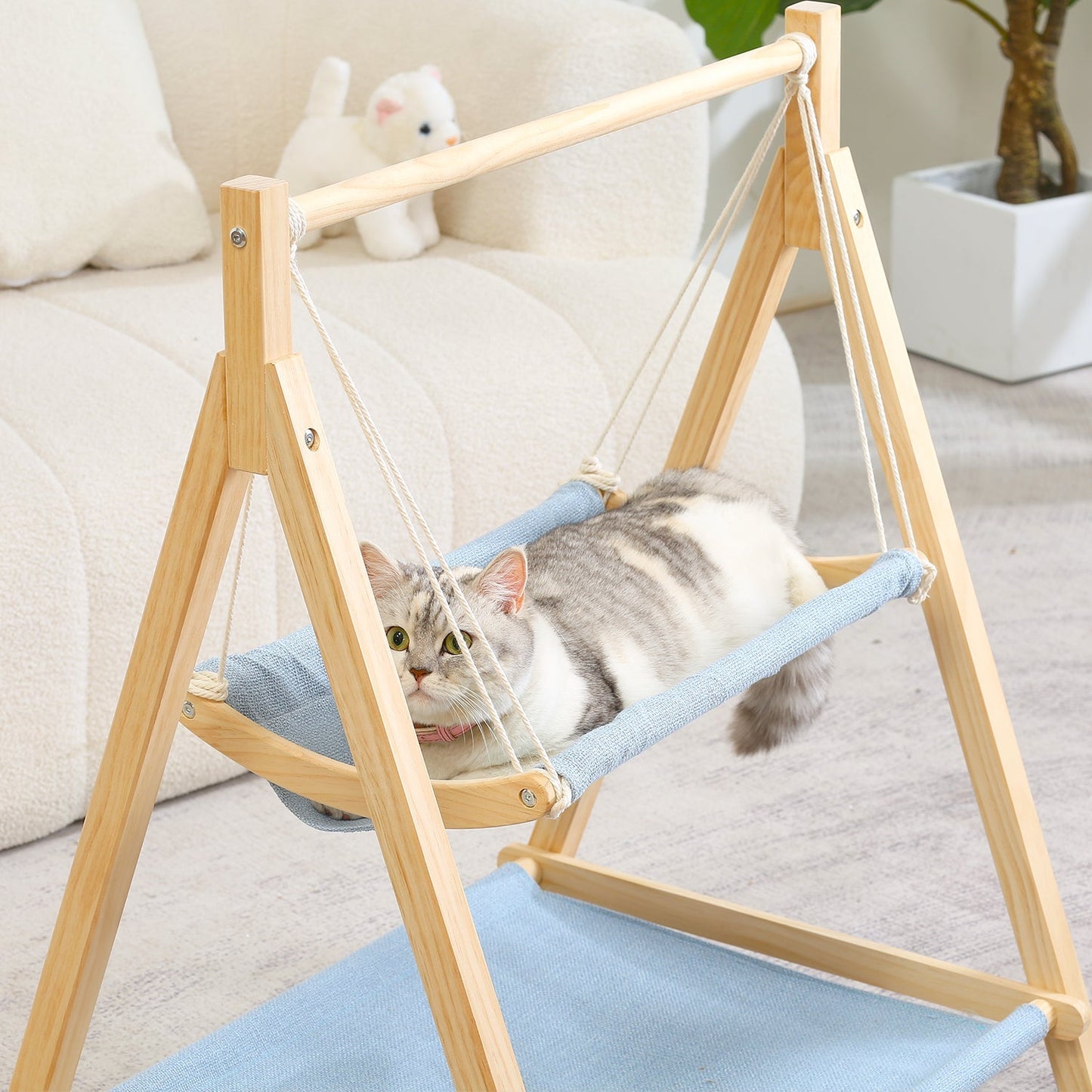 Solid Wood Cat Hammock Double Layer Shaker Cat Nest